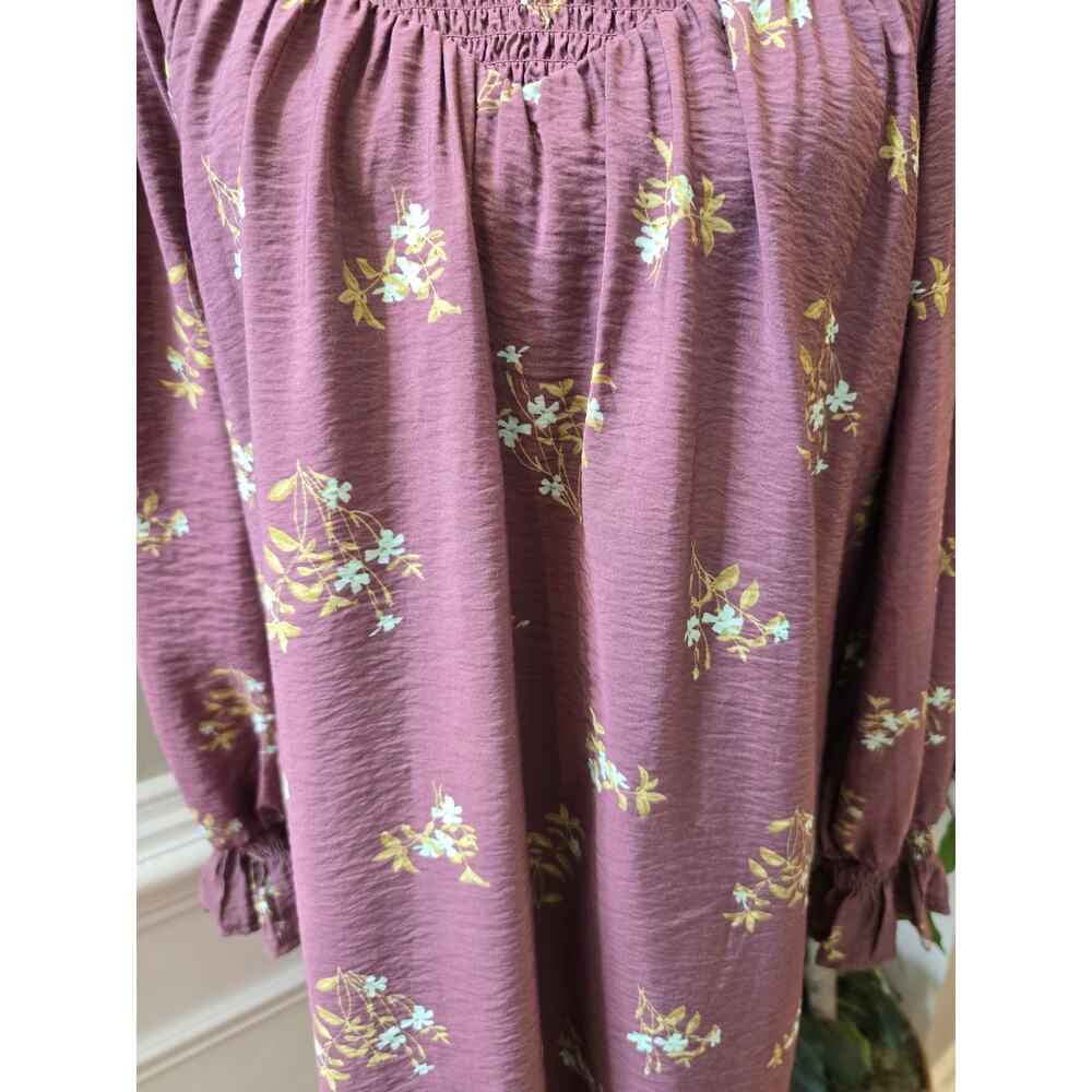 A New Day Babydoll Dress XS Purple Floral Smocked Balloon Sleeve Party/Cocktail - Picture 4 of 12